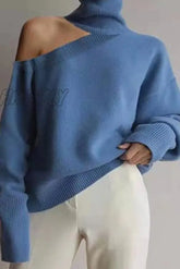 Hnewly - Casual Solid Hollowed Out Patchwork Turtleneck Sweaters(3 Colors) Blue / M Tops/Sweaters &
